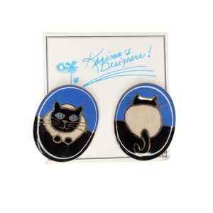 Vintage Porcelain Cat Post Earrings Unique Fun Artsy Cute Surgical Steel Glazed